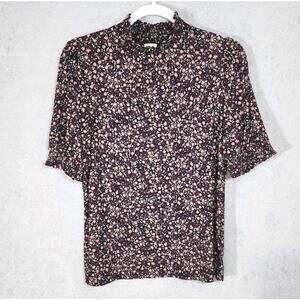 Anne Klein Mock Neck Purple Floral Top Blouse Sleeveless Career Womens Medium